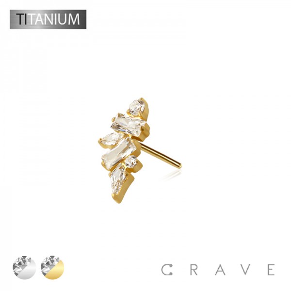 IMPLANT GRADE TITANIUM THREADLESS PUSH IN CZ BEZEL BAGUETTE MARQUISE ARCH FAN TOP PART